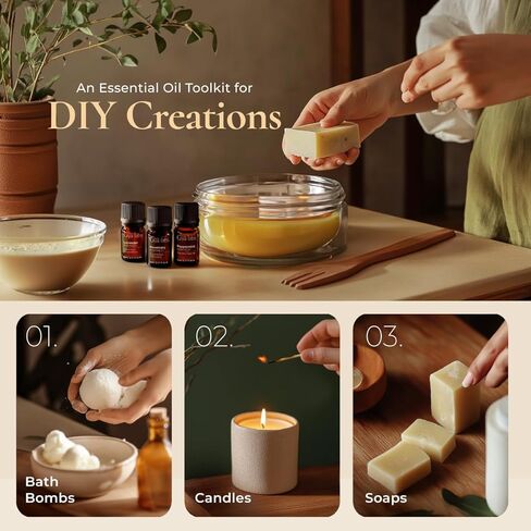 Gya Labs Good Vibes Essential Oil Set, Essential Oils For Diffusers For Home & Gift Set - Self-Care, Skin, Candle Making - Peppermint, Rosemary, Rose Geranium, Lemongrass, Roman Chamomile - 8 x 0.17oz in Kuwait