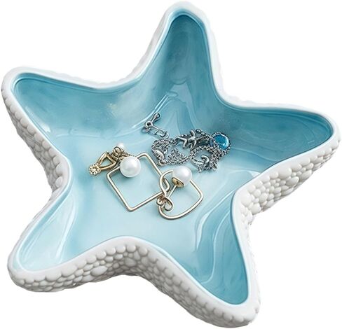 Starfish Jewelry Dish Ceramic Holder Ring Trinket Tray, Ocean-themed Decorative Trinket Dish, Suitable for Mother Friend Sister, Gifts for Women, Home Decor Trinket Dish(Sea Blue) in Kuwait