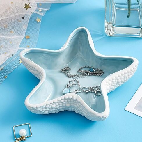 Starfish Jewelry Dish Ceramic Holder Ring Trinket Tray, Ocean-themed Decorative Trinket Dish, Suitable for Mother Friend Sister, Gifts for Women, Home Decor Trinket Dish(Sea Blue) in Kuwait