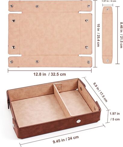 PU Leather Valet Tray Small NightStand Bedside Entry Table Trya with Partition for Phone Jewelry Glasses Keys and Coins Father's Day Birthday Gifts (Brown and Pink) in Saudi Arabia