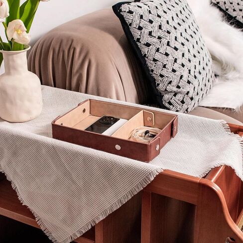 PU Leather Valet Tray Small NightStand Bedside Entry Table Trya with Partition for Phone Jewelry Glasses Keys and Coins Father's Day Birthday Gifts (Brown and Pink) in Saudi Arabia