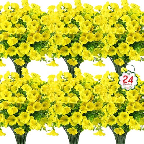 Ouddy Decor 24 Bundles Artificial Flowers for Outdoors Decoration Fake Silk Morning Glory Flowers Faux Eucalyptus Plants UV Resistant for Porch Patio Garden Spring Summer Home Decor, Multicolor in Saudi Arabia