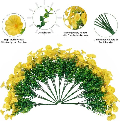Ouddy Decor 24 Bundles Artificial Flowers for Outdoors Decoration Fake Silk Morning Glory Flowers Faux Eucalyptus Plants UV Resistant for Porch Patio Garden Spring Summer Home Decor, Multicolor in Saudi Arabia