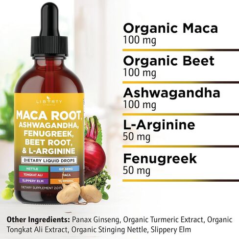 Organic Maca Root Liquid Drops with Ashwagandha, Nettle, Fenugreek, Beet Root and L-Arginine Liquid Multivitamin for Women and Men - 4oz in Saudi Arabia