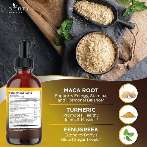 Organic Maca Root Liquid Drops with Ashwagandha, Nettle, Fenugreek, Beet Root and L-Arginine Liquid Multivitamin for Women and Men - 4oz in Saudi Arabia