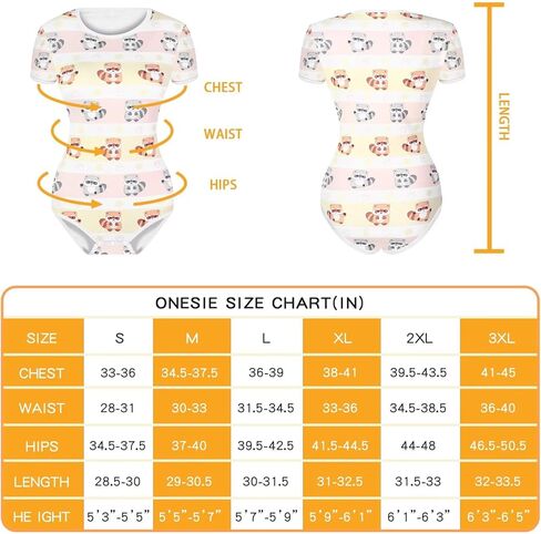 Womens Adult Onesie Crotch Snap Buttons Bodysuit Short Sleeve Cartoon Print One Piece Pajama Raccoon in Saudi Arabia