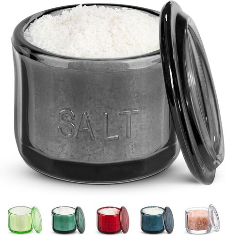 قبو ملح زجاجي من كوك مع غطاء زجاجي، زجاج مضغوط منقوش، حاوية تخزين شفافة، للقهوة والسكر والتوابل والحلوى، آمنة للاستخدام في غسالة الأطباق، 10 أونصة (زجاج) in Kuwait