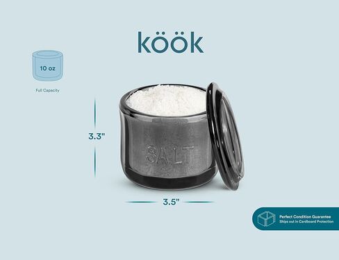 قبو ملح زجاجي من كوك مع غطاء زجاجي، زجاج مضغوط منقوش، حاوية تخزين شفافة، للقهوة والسكر والتوابل والحلوى، آمنة للاستخدام في غسالة الأطباق، 10 أونصة (زجاج) in Kuwait