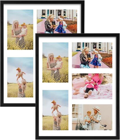 إطارات صور مجمعة سوداء متعددة الحجم من PHAREGE للجدار، مجموعة إطار مجمعة للصور مقاس 5x7، 4x4، 4x6 مع حصيرة، صورة 10x15 بدون حصيرة، عرض عمودي أو أفقي على الحائط، عبوتان in Kuwait