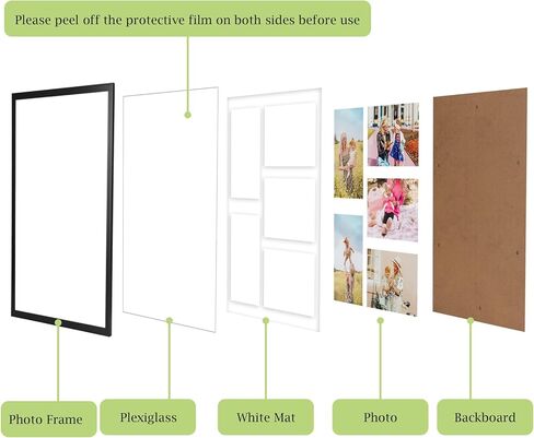 إطارات صور مجمعة سوداء متعددة الحجم من PHAREGE للجدار، مجموعة إطار مجمعة للصور مقاس 5x7، 4x4، 4x6 مع حصيرة، صورة 10x15 بدون حصيرة، عرض عمودي أو أفقي على الحائط، عبوتان in Kuwait