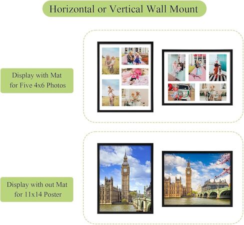 إطارات صور مجمعة سوداء متعددة الحجم من PHAREGE للجدار، مجموعة إطار مجمعة للصور مقاس 5x7، 4x4، 4x6 مع حصيرة، صورة 10x15 بدون حصيرة، عرض عمودي أو أفقي على الحائط، عبوتان in Kuwait