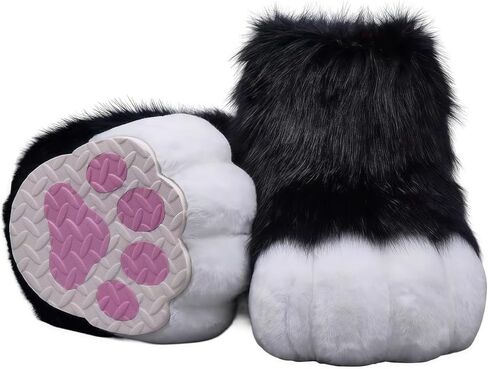 Fursuit feet paw Shoes kit Plush Furry Boots fursuit Costume paw Shoes Halloween Accessories Cosplay Costume Comic Exhibition (Black, 9.84 in) in Saudi Arabia