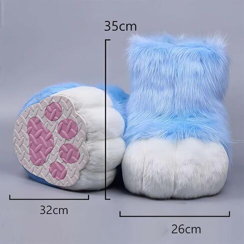 Fursuit feet paw Shoes kit Plush Furry Boots fursuit Costume paw Shoes Halloween Accessories Cosplay Costume Comic Exhibition (Black, 9.84 in) in Saudi Arabia