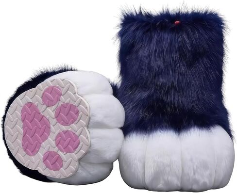 Fursuit feet paw Shoes kit Plush Furry Boots fursuit Costume paw Shoes Halloween Accessories Cosplay Costume Comic Exhibition (Black, 9.84 in) in Saudi Arabia