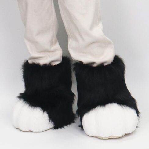 Fursuit feet paw Shoes kit Plush Furry Boots fursuit Costume paw Shoes Halloween Accessories Cosplay Costume Comic Exhibition (Black, 9.84 in) in Saudi Arabia