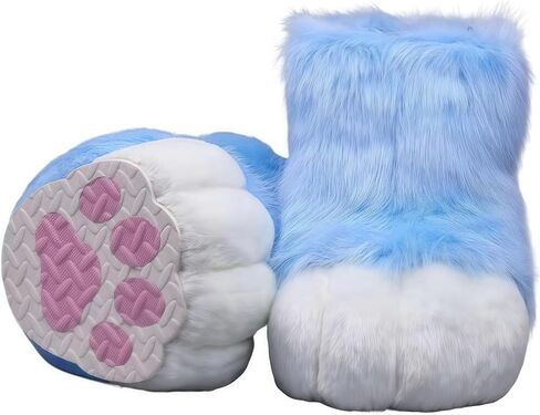 Fursuit feet paw Shoes kit Plush Furry Boots fursuit Costume paw Shoes Halloween Accessories Cosplay Costume Comic Exhibition (Black, 9.84 in) in Saudi Arabia