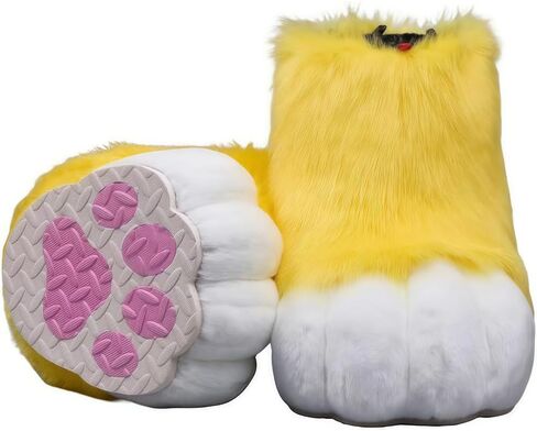 Fursuit feet paw Shoes kit Plush Furry Boots fursuit Costume paw Shoes Halloween Accessories Cosplay Costume Comic Exhibition (Black, 9.84 in) in Saudi Arabia