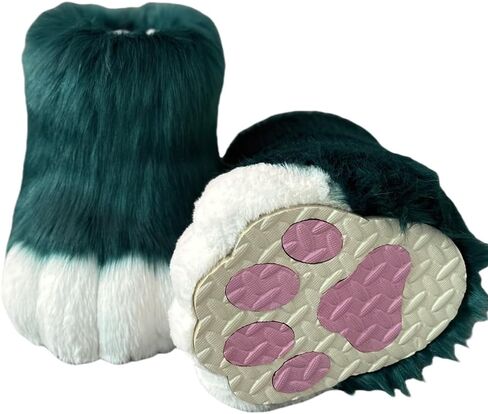Fursuit feet paw Shoes kit Plush Furry Boots fursuit Costume paw Shoes Halloween Accessories Cosplay Costume Comic Exhibition (Black, 9.84 in) in Saudi Arabia