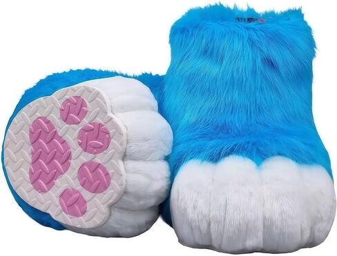 Fursuit feet paw Shoes kit Plush Furry Boots fursuit Costume paw Shoes Halloween Accessories Cosplay Costume Comic Exhibition (Black, 9.84 in) in Saudi Arabia
