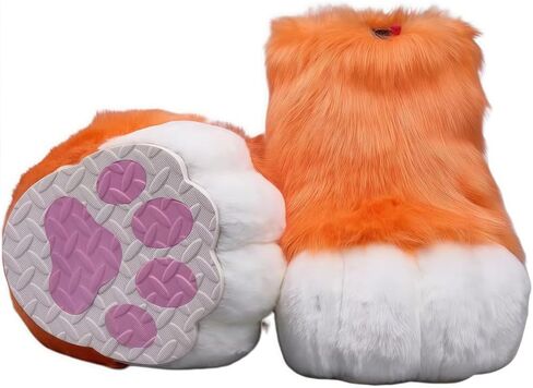Fursuit feet paw Shoes kit Plush Furry Boots fursuit Costume paw Shoes Halloween Accessories Cosplay Costume Comic Exhibition (Black, 9.84 in) in Saudi Arabia
