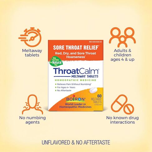 Boiron ThroatCalm Tablets for Pain Relief from Red, Dry, Scratchy, Sore Throats and Hoarseness - 60 Count in Saudi Arabia