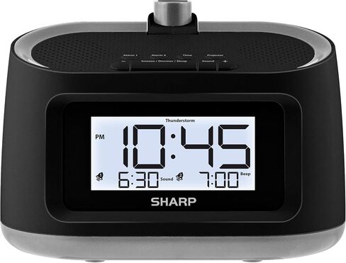 شاشة LCD الحادة وساعة إنذار الإسقاط مع 8 أصوات نوم مهدئة - مشروع على الحائط أو السقف ، الأسود مع تقليم Gunmetal in Saudi Arabia