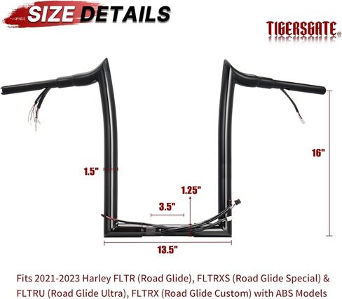 16 "Rise Pre-Wired 1.5" Fat Road Glide Ape Hanger Handlebar (أسلاك Can-Bus & TBW مثبتة مسبقًا) مع 3 خطوط فرامل ومجموعة كبل القابض لعام 2021-2023 نماذج Glide Harley Road ، Black in Kuwait