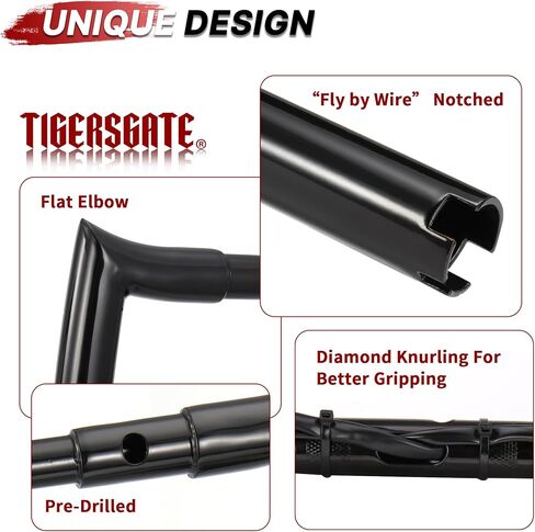 16 "Rise Pre-Wired 1.5" Fat Road Glide Ape Hanger Handlebar (أسلاك Can-Bus & TBW مثبتة مسبقًا) مع 3 خطوط فرامل ومجموعة كبل القابض لعام 2021-2023 نماذج Glide Harley Road ، Black in Kuwait