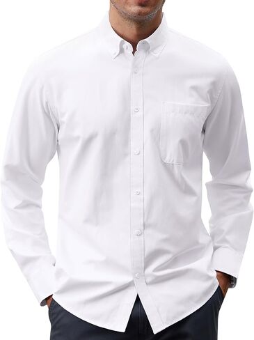 J.VER Men's Oxford Shirt Solid Casual Button Down Collar Shirts Long Sleeve Dress Shirts with Pocket in Saudi Arabia