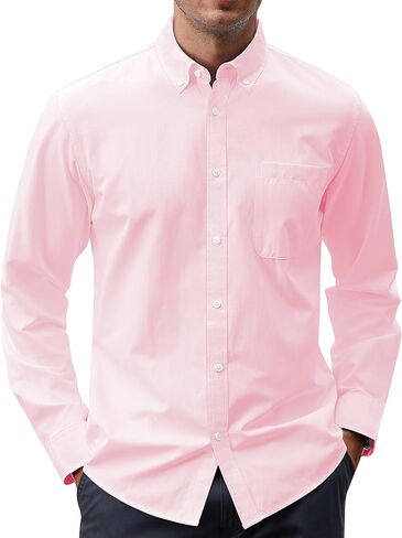 J.VER Men's Oxford Shirt Solid Casual Button Down Collar Shirts Long Sleeve Dress Shirts with Pocket in Saudi Arabia