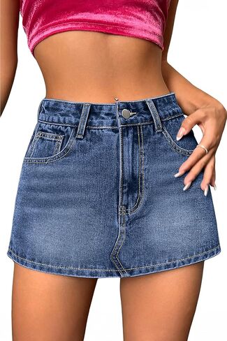 Jumppmile Womens Summer Denim Skorts Mini Jean Skirts with Shorts Skort Casual High Stretch in Saudi Arabia