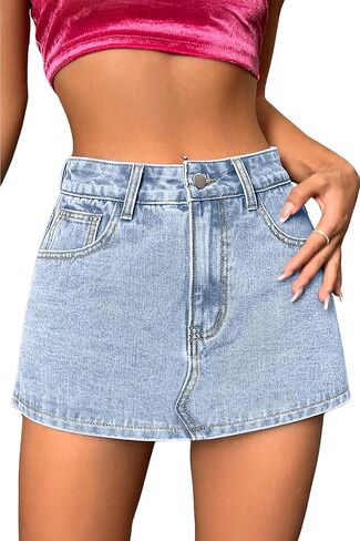 Jumppmile Womens Summer Denim Skorts Mini Jean Skirts with Shorts Skort Casual High Stretch in Saudi Arabia