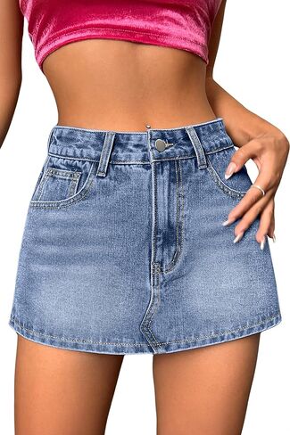 Jumppmile Womens Summer Denim Skorts Mini Jean Skirts with Shorts Skort Casual High Stretch in Kuwait