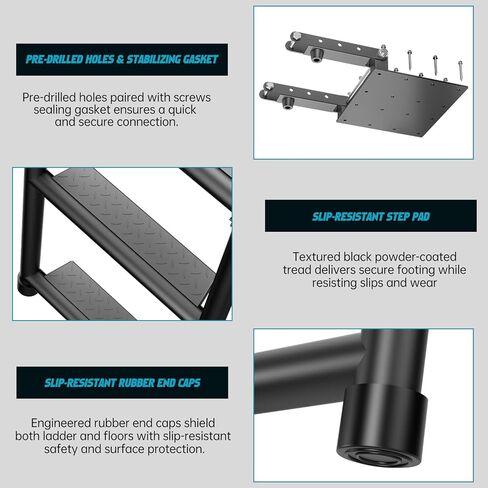Foldable Pickup Truck Tailgate Ladder - with Non-Slip Wide Pedal, Stainless Steel Self-Drilling Screws, Sturdy Rubber Feet, Easy Install, Universal for F150, RAM 1500, F250, Tacoma in Kuwait
