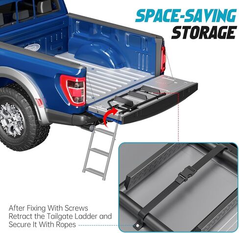 Foldable Pickup Truck Tailgate Ladder - with Non-Slip Wide Pedal, Stainless Steel Self-Drilling Screws, Sturdy Rubber Feet, Easy Install, Universal for F150, RAM 1500, F250, Tacoma in Kuwait
