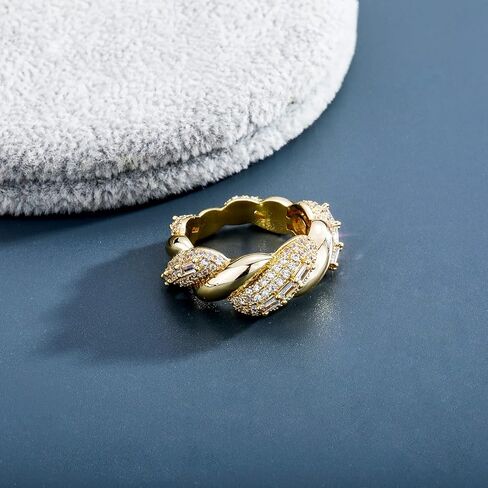 JINAO 14k 6 مرات طلاء الذهب مثلج خارج مجموعات من الرغيف الفرنسي ومختبر مستدير الماس 5A + تشيكوسلوفاكيا الحجارة الكبيرة تويست شكل الهيب هوب الدائري تويست كرمة إعداد خاتم الأزياء والمجوهرات هدية للرجال النساء in Kuwait