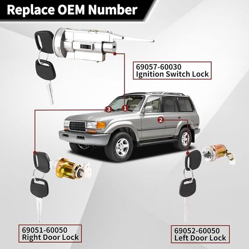 69057-60030 Ignition Switch, Door Locks& Keys Set Compatible with 1991-1998 Toyota Land Cruiser FJ80 FZJ80 HDJ80 HZJ80 lgnition Lock Cylinder Assembly Replace for 69051-60050 69052-60050 in Saudi Arabia