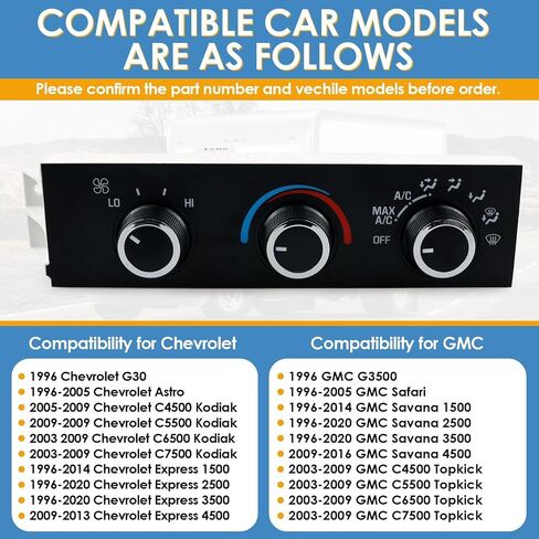 599-294 Heater A/C Control Switch,Front Climate Control Module Compatible with 2008-2021 Chevrolet Express 1500 2500 3500, 2009-2023 Express Cargo Express Pasajeros,2008-2021 GMC Savana, OE # 599-294 in Saudi Arabia