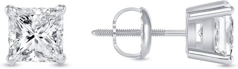 Jewels Prim 1 Ct Princess-Cut Lab-Grown Diamond Earrings – 14K White Gold, F/VS Clarity, Basket Screw Back Setting in Saudi Arabia