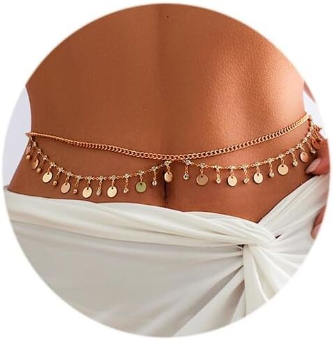 Vinzar Boho Gold Waist Chain Sun Layered Waist Belly Chain Moon Star Pendant Chain Belt Beach Bikini Body Waist Chain for Women and Girls in Saudi Arabia