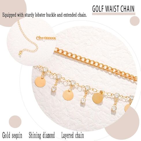 Vinzar Boho Gold Waist Chain Sun Layered Waist Belly Chain Moon Star Pendant Chain Belt Beach Bikini Body Waist Chain for Women and Girls in Saudi Arabia