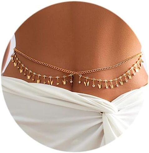 Vinzar Boho Gold Waist Chain Sun Layered Waist Belly Chain Moon Star Pendant Chain Belt Beach Bikini Body Waist Chain for Women and Girls in Saudi Arabia