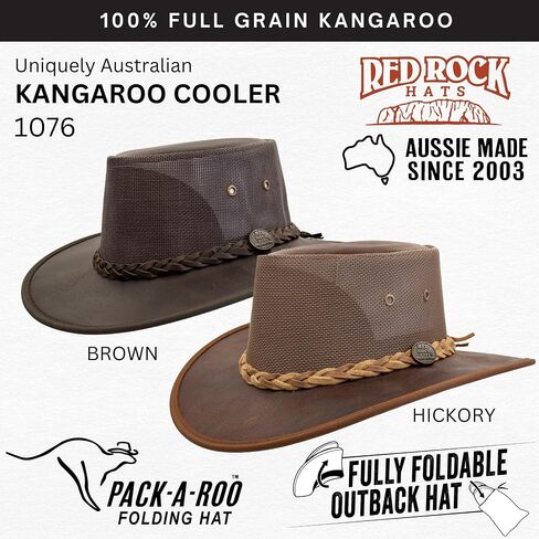 1076 Kangaroo Cooler - قبعة أسترالية Outback - جلد الكنغر ، الأسترالي مصنوع ، قابلة للطي ، حقيبة سفر مجانية in Saudi Arabia