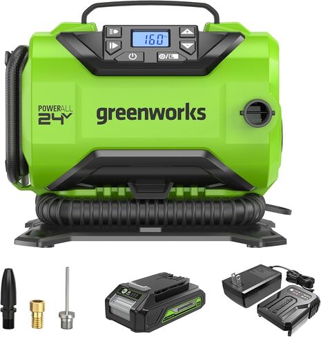 Greenworks 40V Cordless Tire Inflator, 160 PSI Portable Air Compressor, 2 Power Sources, Auto Shut Off, for Car, Bicycle, Motorcycle, Air Boat, Inflatables, Tool Only in Kuwait