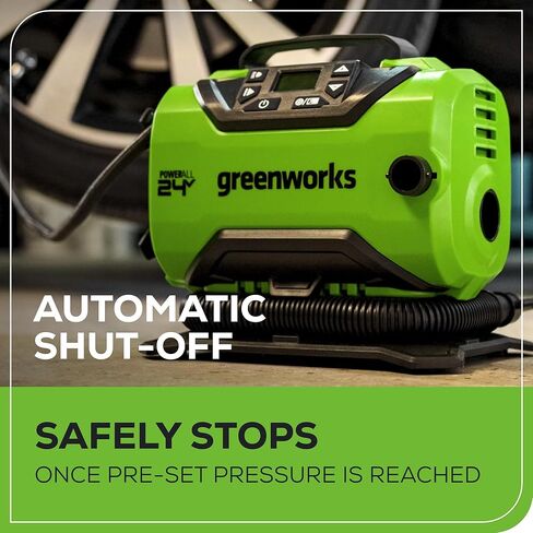 Greenworks 40V Cordless Tire Inflator, 160 PSI Portable Air Compressor, 2 Power Sources, Auto Shut Off, for Car, Bicycle, Motorcycle, Air Boat, Inflatables, Tool Only in Kuwait