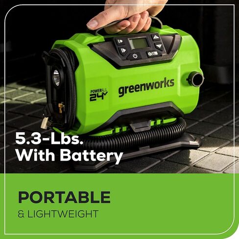 Greenworks 40V Cordless Tire Inflator, 160 PSI Portable Air Compressor, 2 Power Sources, Auto Shut Off, for Car, Bicycle, Motorcycle, Air Boat, Inflatables, Tool Only in Kuwait