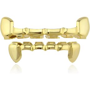 18K Gold Hip Hop Teeth Grillz for Men Women Punk Style Rapper Teeth Grillz Teeth Caps Top Bottom Set Removable Vampire Fangs Mouth Grills Christmas Birthday Party Costume Jewelry in Saudi Arabia