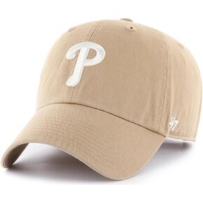 47 MLB Khaki White Primary Logo Clean Up Adjustable Strap Hat Cap, Adult One Size Fits All (Atlanta Braves) in Saudi Arabia