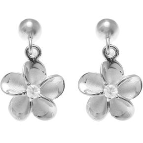 925 sterling silver rhodium plated ball dangle 10mm Hawaiian plumeria flower cz post earrings in Saudi Arabia