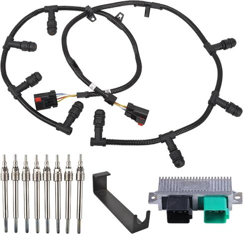 6.0L Glow Plug Tharness Kit مع 8 مقابس توهج + وحدة تحكم + أداة إزالة متوافقة مع 2004-2010 Ford 6.0L Powerstroke Diesel in Kuwait